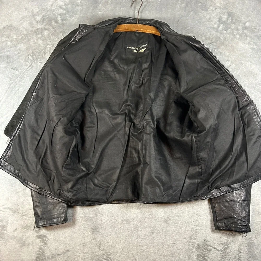Vintage AMF Harley Davidson Cafe Racer Leather Motorcycle Jacket Black Mens L/XL